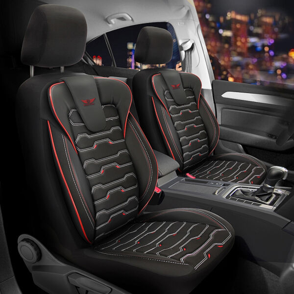 Sitzbezüge passend für Opel Corsa in Schwarz Rot Royal