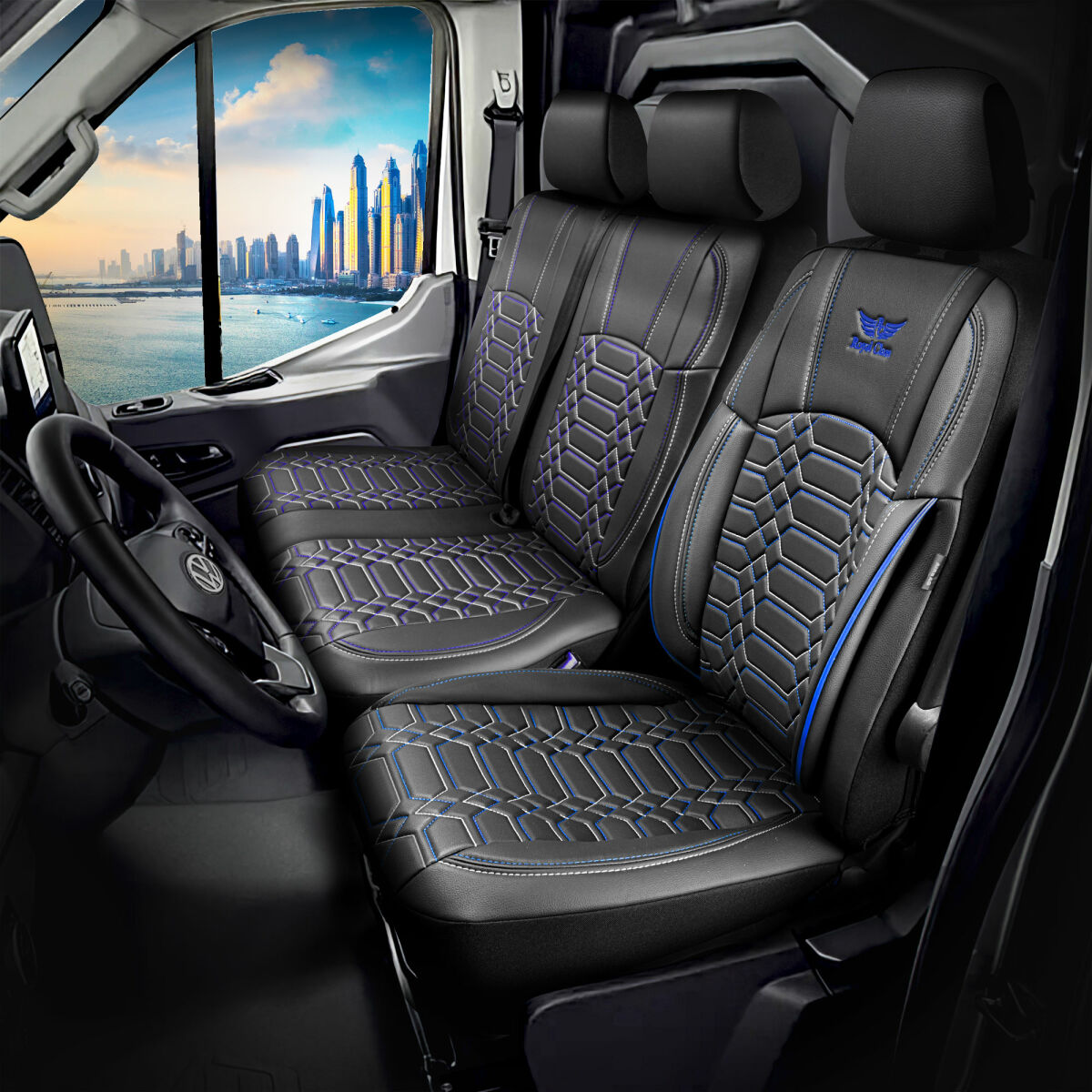 Auto Sitzbezüge für Ford Transit in Schwarz Blau Pilot