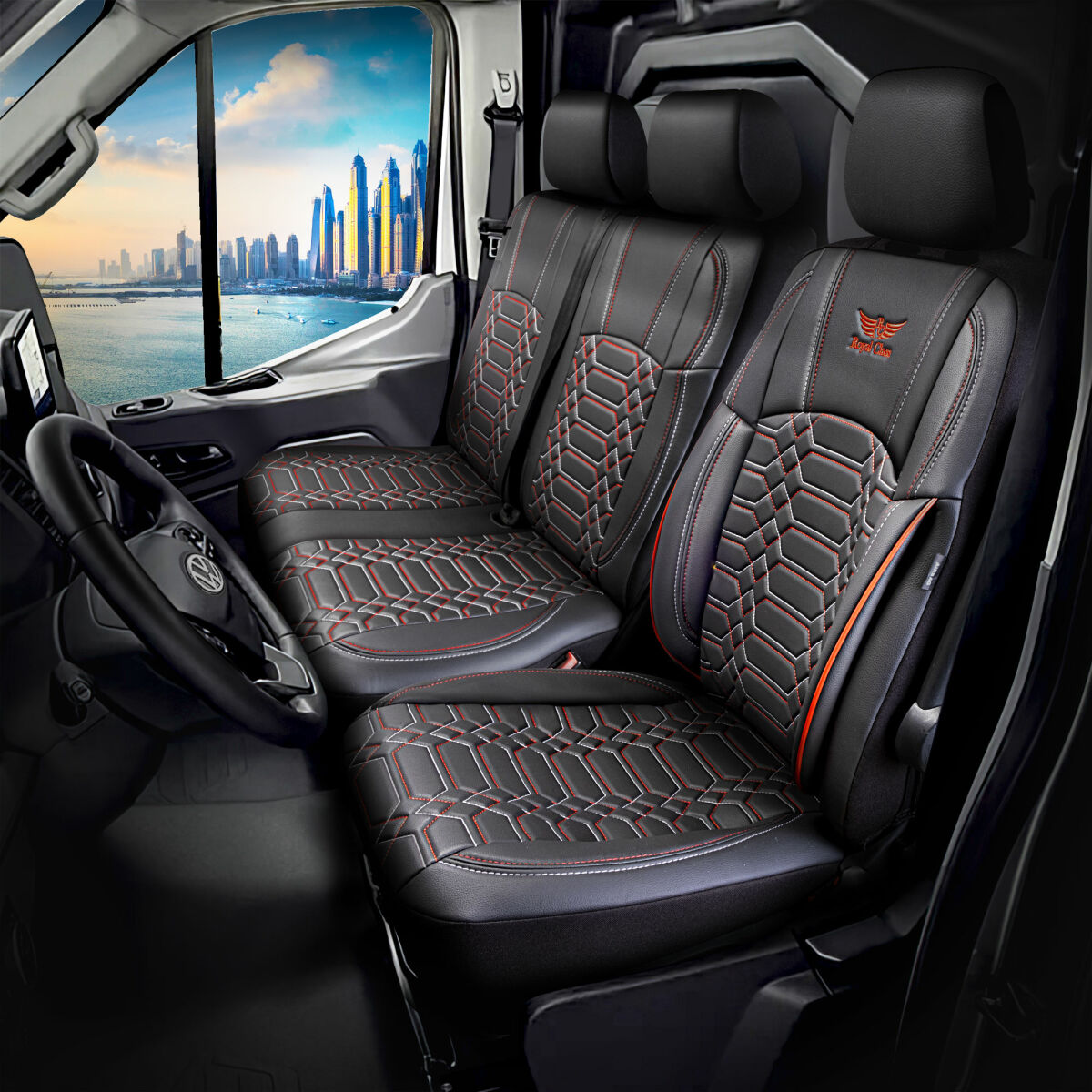 Auto Sitzbezüge für Ford Transit in Schwarz Rot Pilot