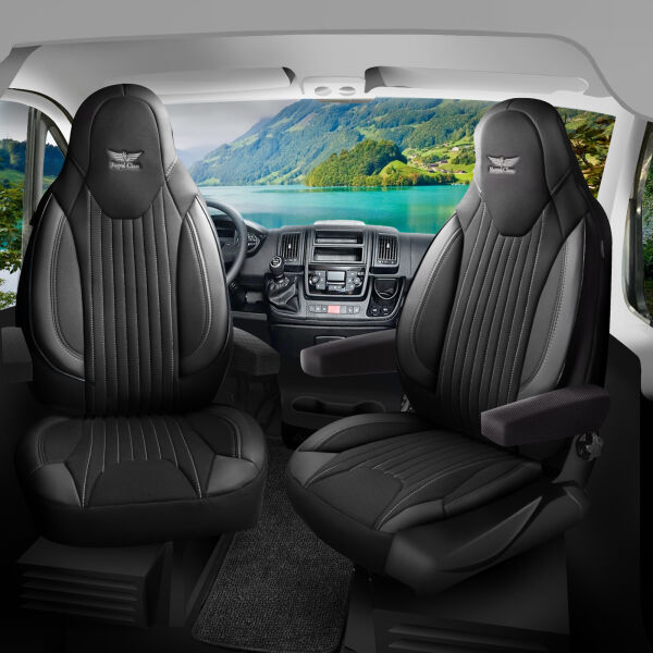 Sitzbezüge passend für Knaus Wohnmobil Caravan in Schwarz Grau Pilot 6.1