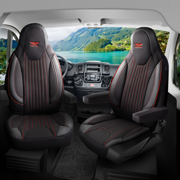Sitzbezüge passend für Benimar Wohnmobil Caravan in Schwarz Rot Pilot 6.2