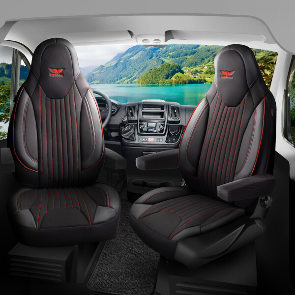Sitzbezüge passend für Itineo Wohnmobil Caravan in Schwarz Rot Pilot 6.2