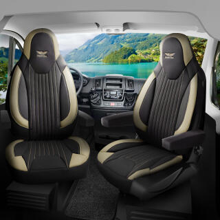 Sitzbezüge passend für LMC Wohnmobil Caravan in Schwarz Beige Pilot 6.13