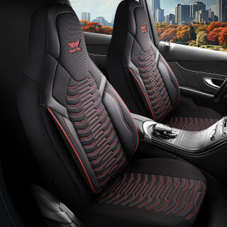 Sitzbezüge passend für Toyota Prius+ in Schwarz Rot 1053P002