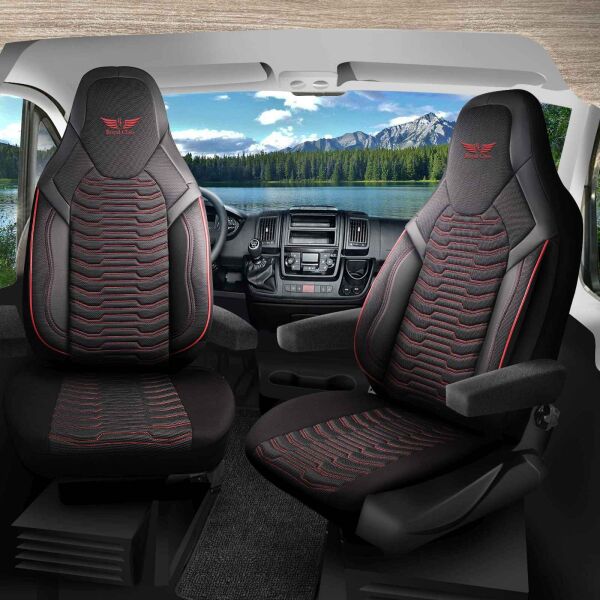 Sitzbezüge passend für Clever Wohnmobil Caravan in Schwarz Rot 1053P002