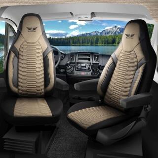 Sitzbezüge passend für Miller Wohnmobil Caravan in Beige Schwarz 1053P040