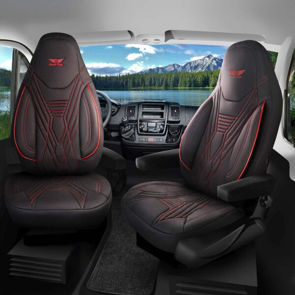 Sitzbezüge passend für TEC Wohnmobil Caravan in Schwarz Rot 850P002