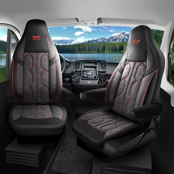 Sitzbezüge passend für Domo Campingbusse Wohnmobil Caravan in Schwarz Dunkelgrau Rot 1098P052