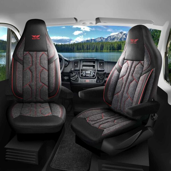 Sitzbezüge passend für Etrusco Wohnmobil Caravan in Schwarz Dunkelgrau Rot 1098P052