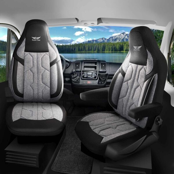 Sitzbezüge passend für Bresler Wohnmobil Caravan in Hellgrau Schwarz 1098P073
