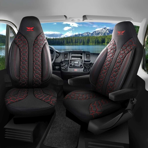 Sitzbezüge passend für Clever Wohnmobil Caravan in Schwarz Rot 1099P002