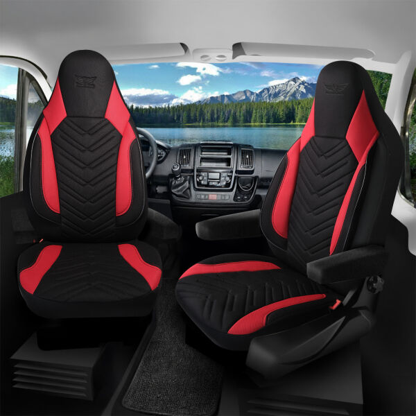 Sitzbezüge passend für Terracamper Wohnmobil Caravan in Schwarz Rot 1255P012