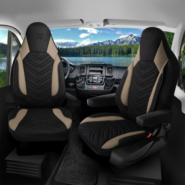 Sitzbezüge passend für Domo Campingbusse Wohnmobil Caravan in Schwarz Beige 1255P043
