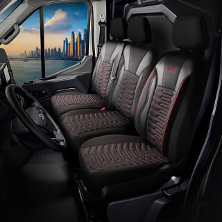 Transporter Sitzbezüge für Toyota Proace City 2020+ in Schwarz Rot 130803001R maßgeschneidert 2+1