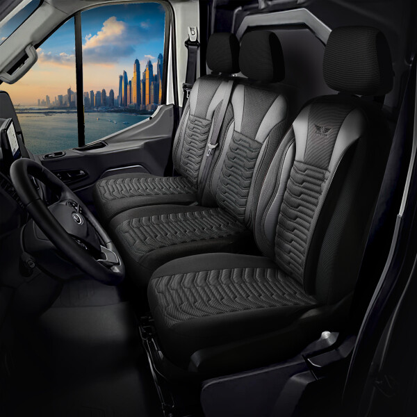 Transporter Sitzbezüge für Renault Master 3 in Schwarz Grau 1303001BL maßgeschneidert 2+1