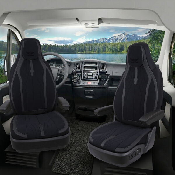 Sitzbezüge passend für Fischer Wohnmobil Caravan in Schwarz DLX2081