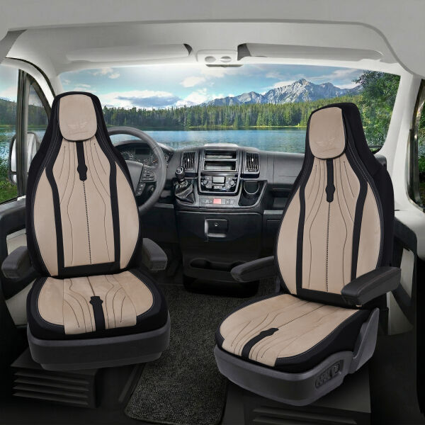 Sitzbezüge passend für Spacecamper Wohnmobil Caravan in Beige Schwarz DLX2089