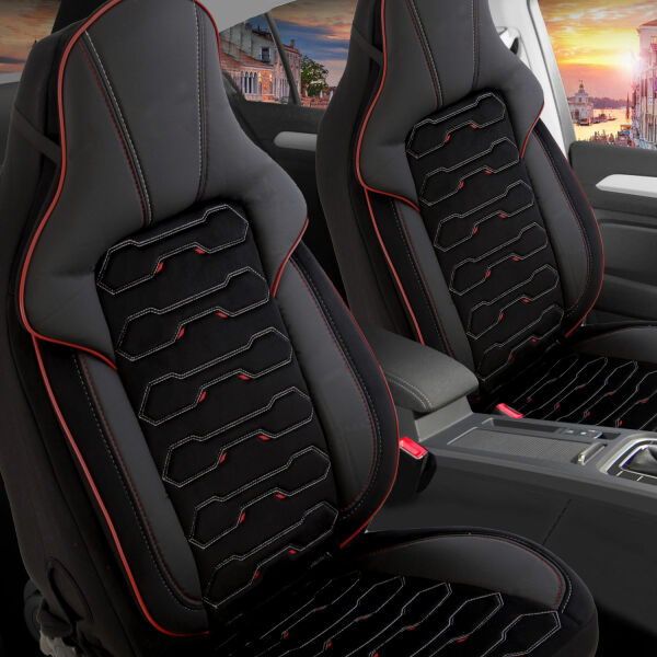 Sitzbezüge passend für VW Amarok in Schwarz Rot...