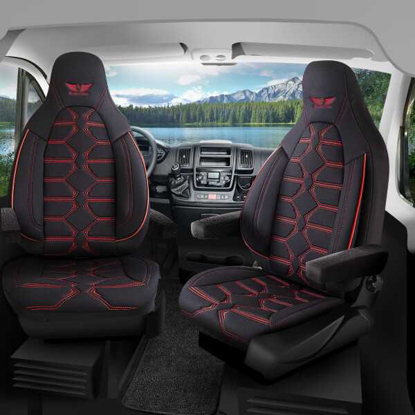 Sitzbezüge passend für Carthago Wohnmobil Caravan in Schwarz Rot Pilot 2.2