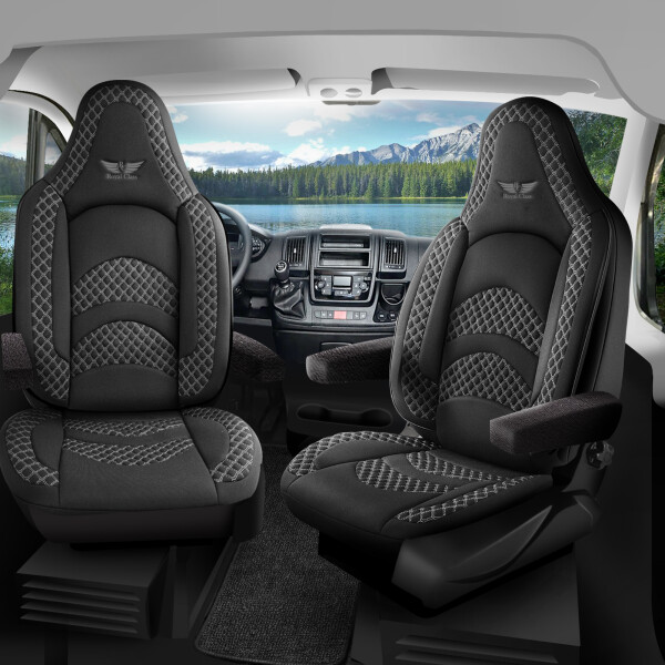 Sitzbezüge passend für AHORN Wohnmobil Caravan in Schwarz Grau Pilot 3.1