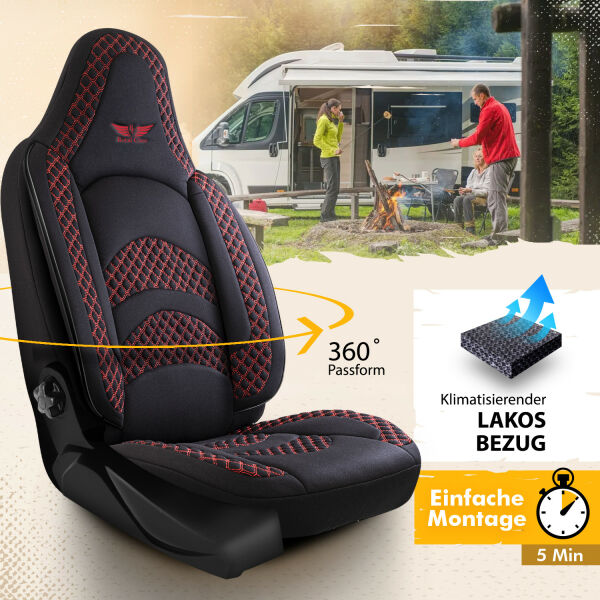 Sitzbezüge passend für Adria Wohnmobil Camper Caravan Schwarz/Rot
