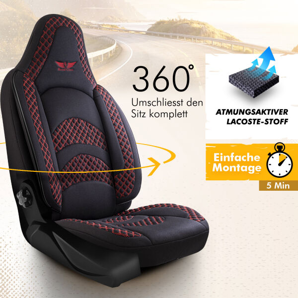 Sitzbezüge Komplett passend für Mazda CX-3 in Schwarz Rot Pilot 3.2