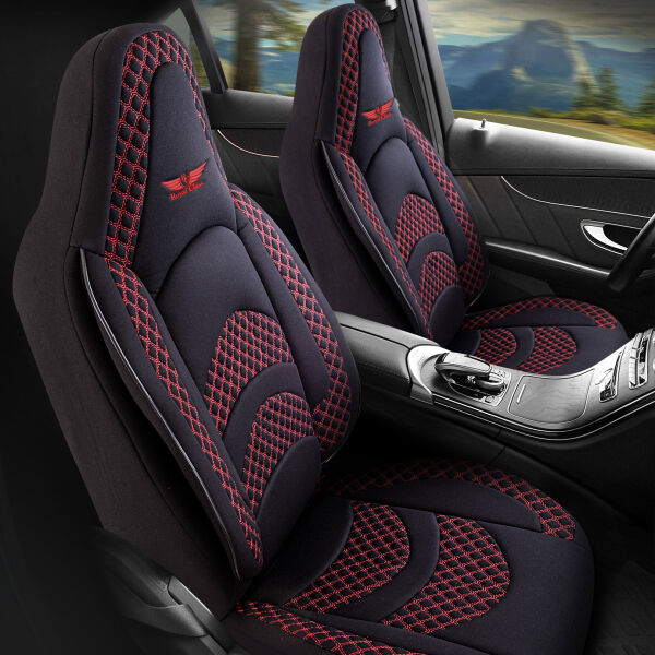Sitzbezüge Komplett passend für SsangYong Korando in Schwarz Rot Pilot 3.2
