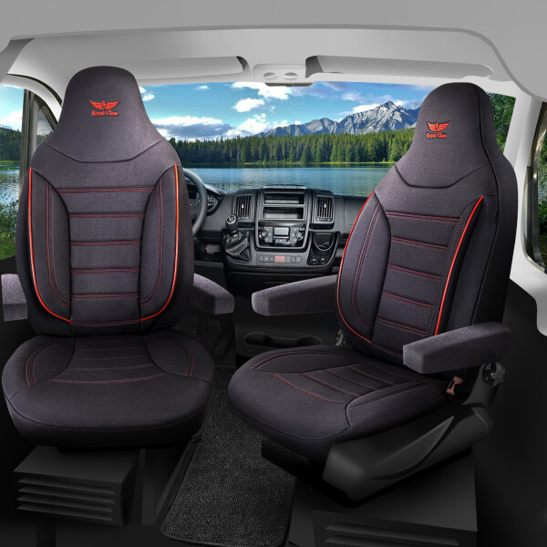 Sitzbezüge passend für ADRIA Wohnmobil Caravan in Schwarz-Rot Pilot 4.2