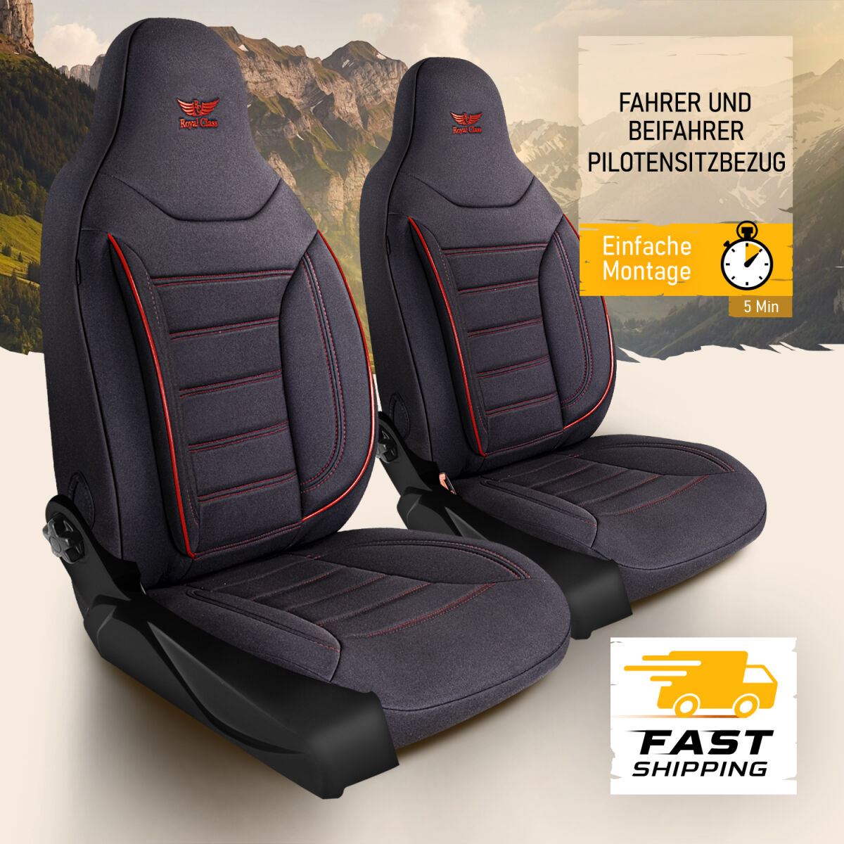 GIOVANNI BUTTI Autositzbezüge Für Wohnmobile - Leinen Bezug Airbag-kompatibel Schwarz-Rot