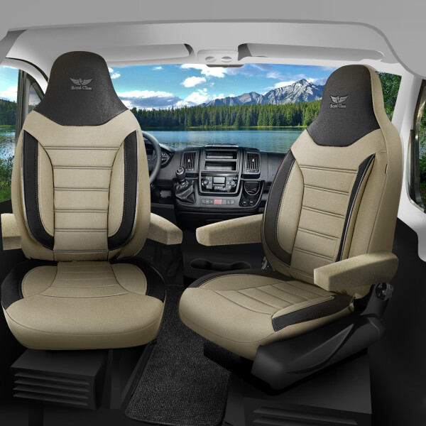 Sitzbezüge passend für Burow Wohnmobil Caravan in Beige Schwarz Pilot 4.8